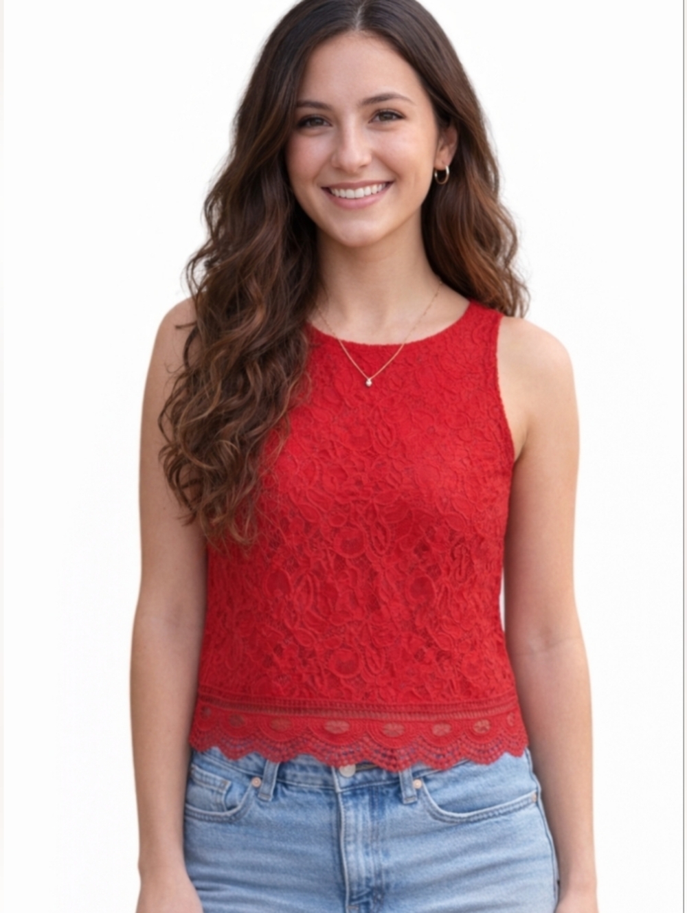 Ambiance Red Lace Top – Size Jrs. S